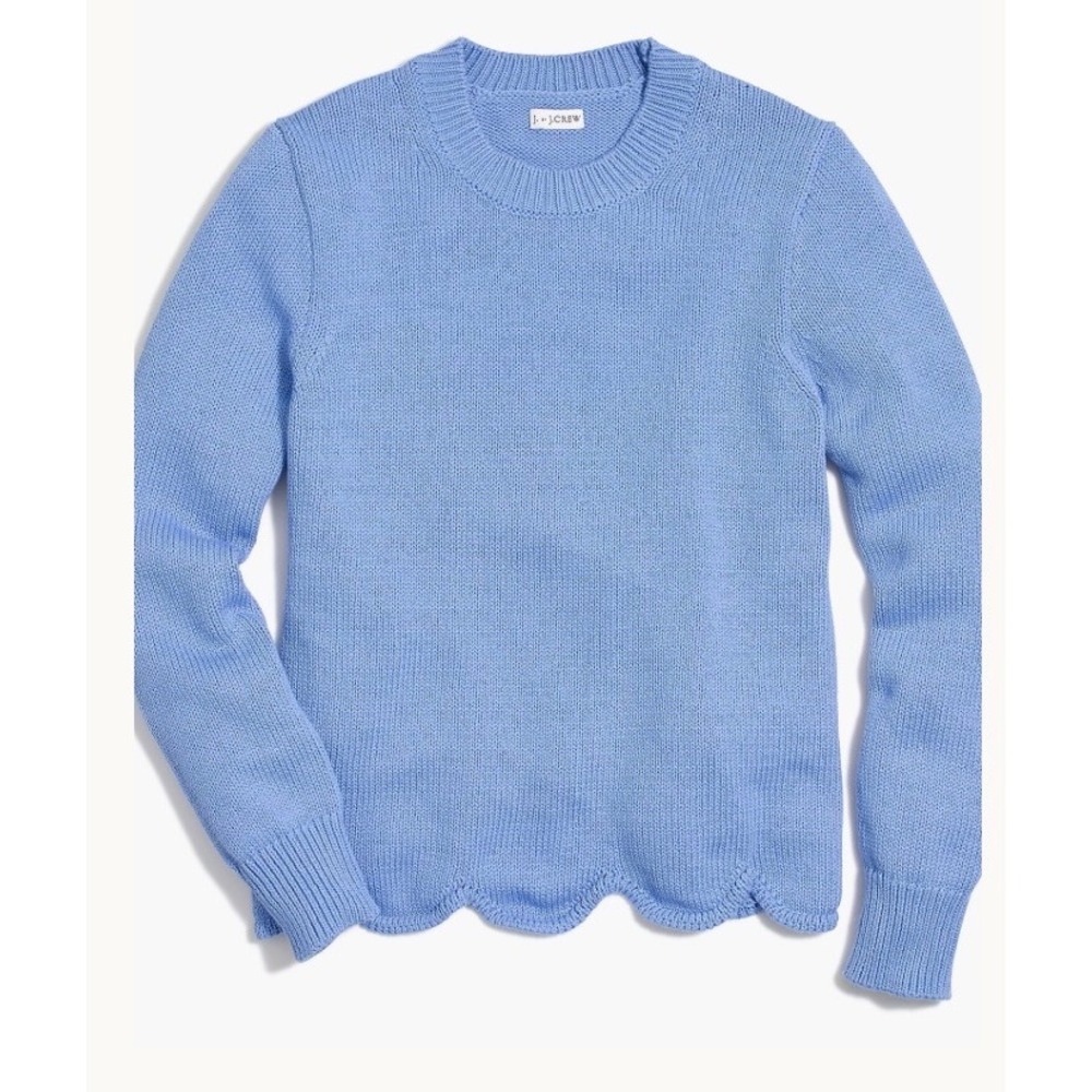 J. Crew Scallop Hem Sweater Womens Small‎ Blue Cotton Knit Preppy Coquette